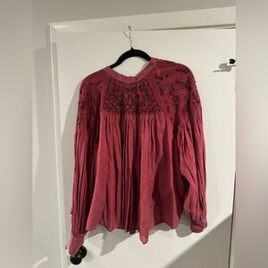 Free People Rose Embroidered Blouse